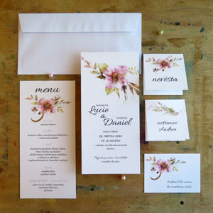akvarelové svatební tiskoviny s květinou